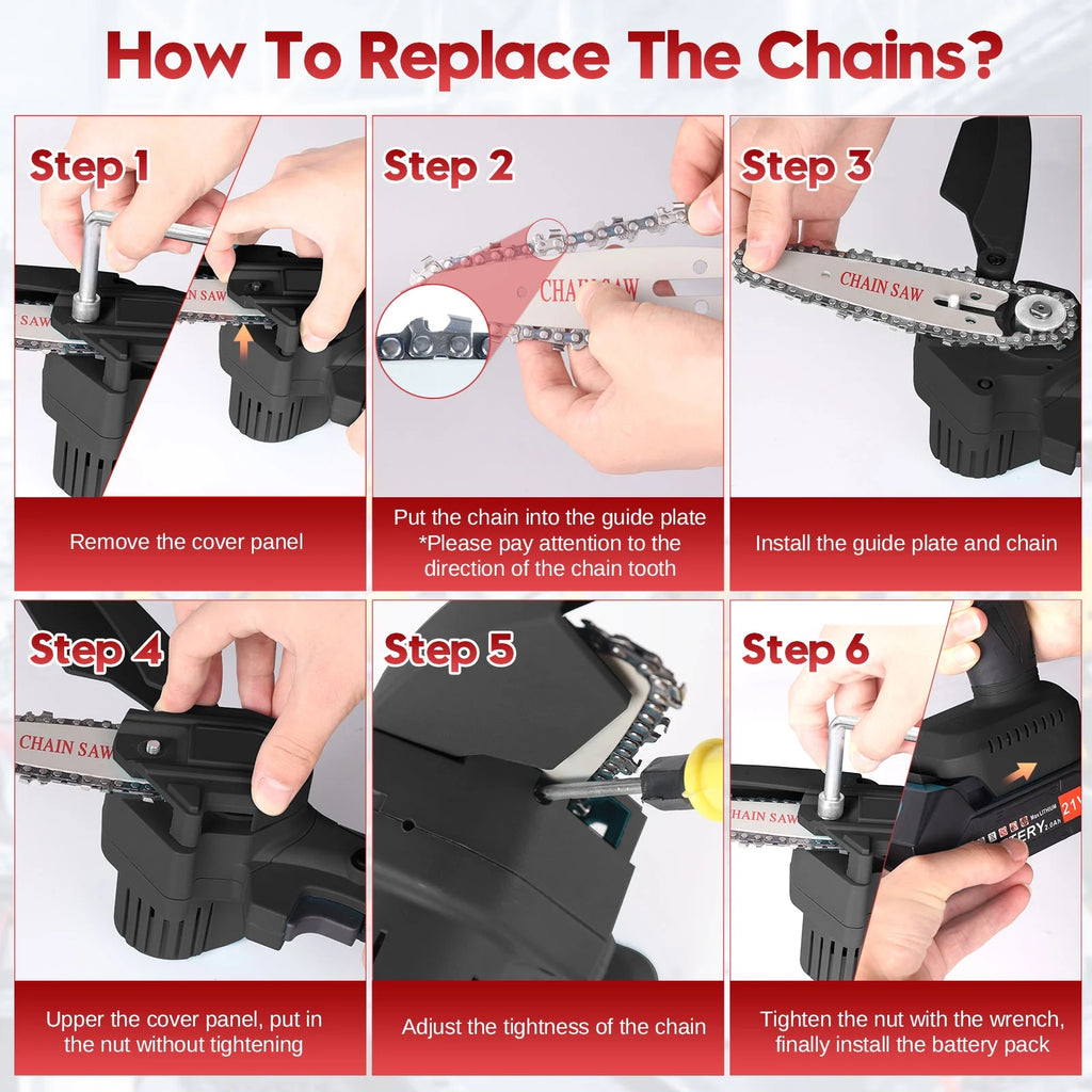 6 inch Cordless Mini Chainsaw with 2 Battery 2 Chain N352