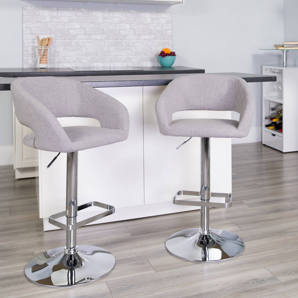 Chrome Base Adjustable Height Bar Stool (Grey Fabric) Q468784
