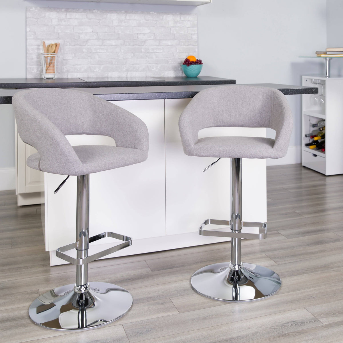 Chrome Base Adjustable Height Bar Stool (Grey Fabric) Q468784