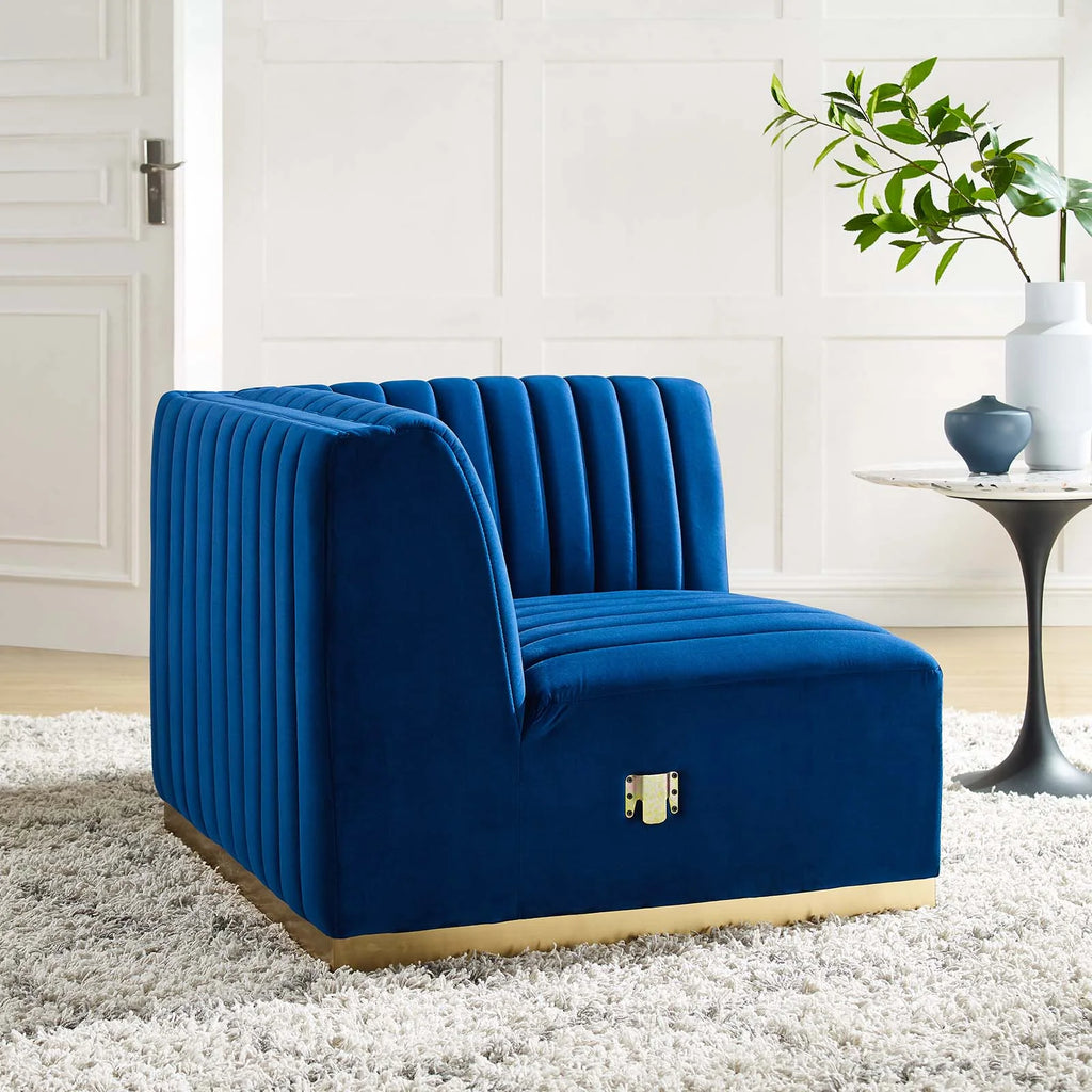 Gold/Navy Velvet Right Corner Chair S24938