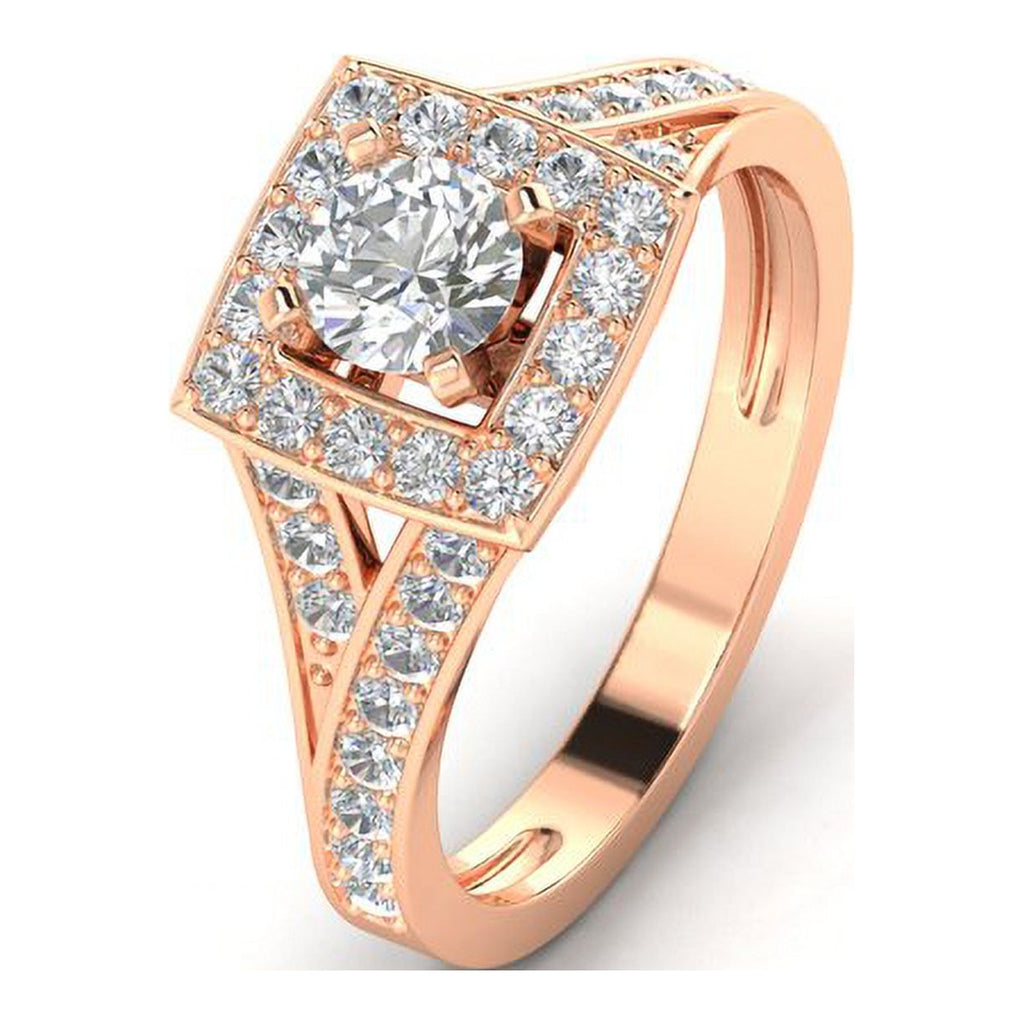 1Ct Round Cut Moissanite 10k Rose Gold Halo Ring V2956