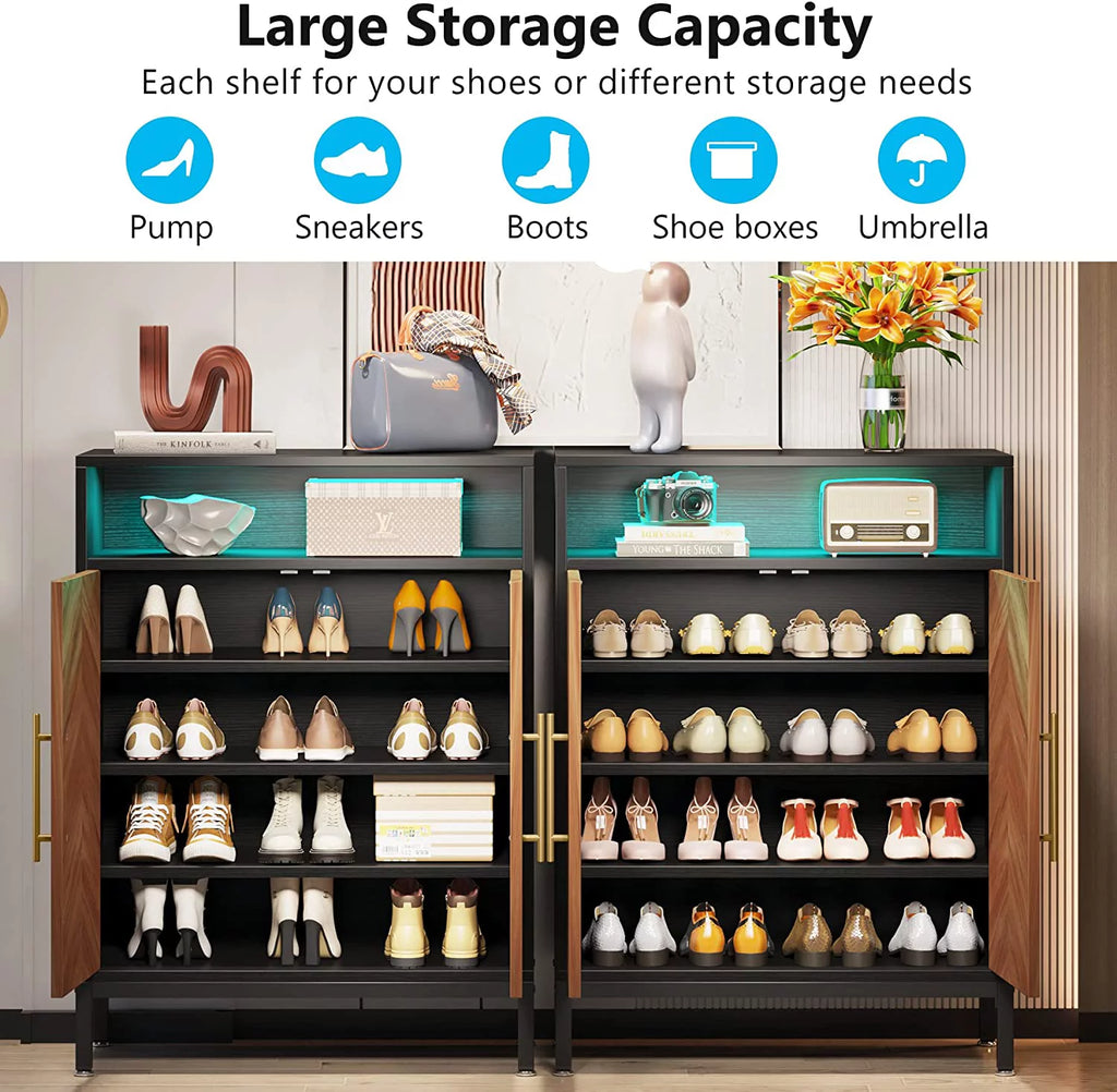 Brown 5-Tier Shoe Cabinet with Doors and Shelves W89278