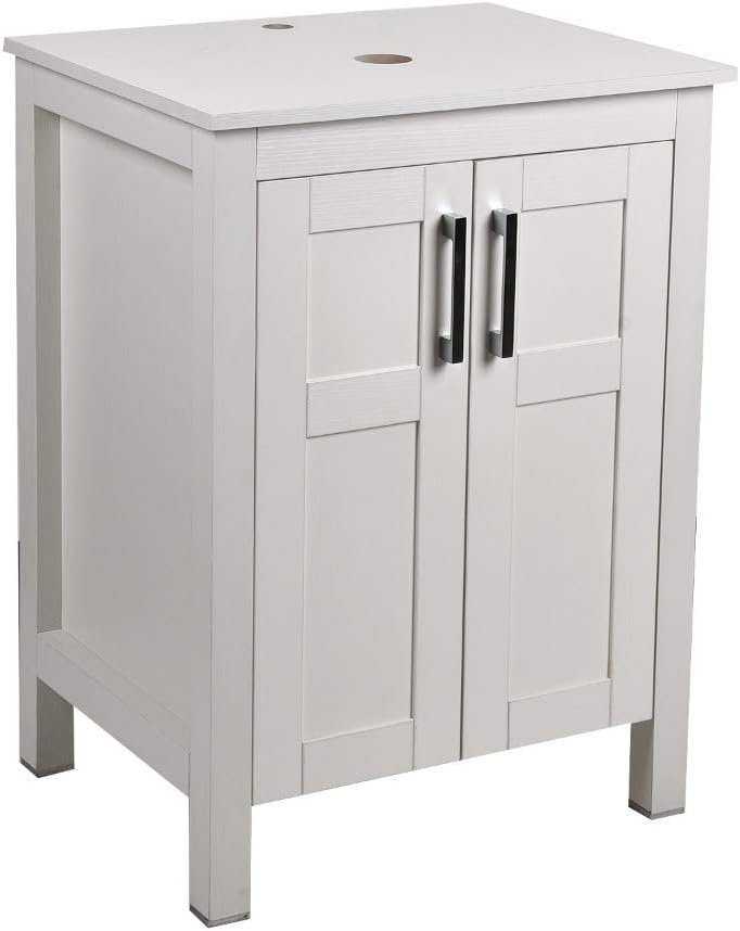 White 24 Inches Bathroom Vanity with 2 Doors Tempered Glass Sink Top Y53503