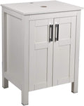 White 24 Inches Bathroom Vanity with 2 Doors Tempered Glass Sink Top Y53503