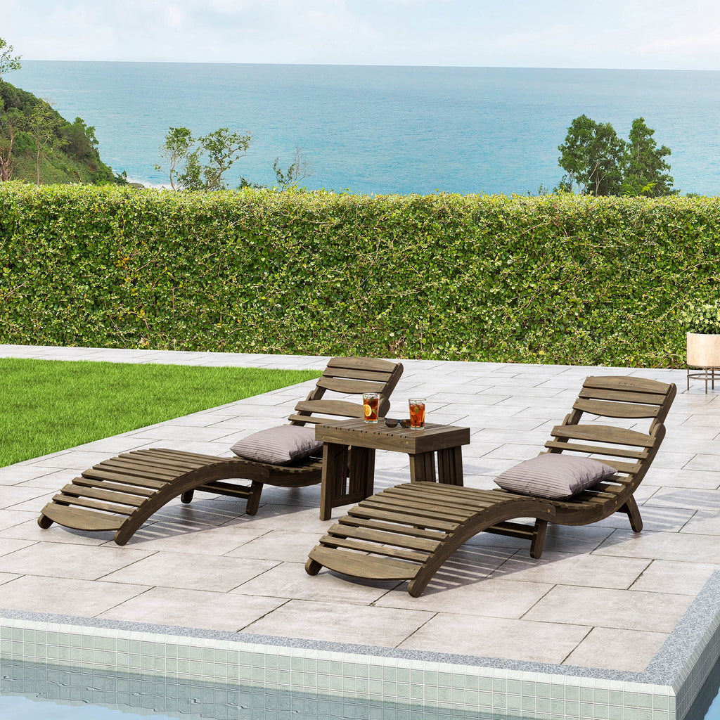 Gray Acacia Wood Outdoor Chaise Lounge Set of 2 N6001