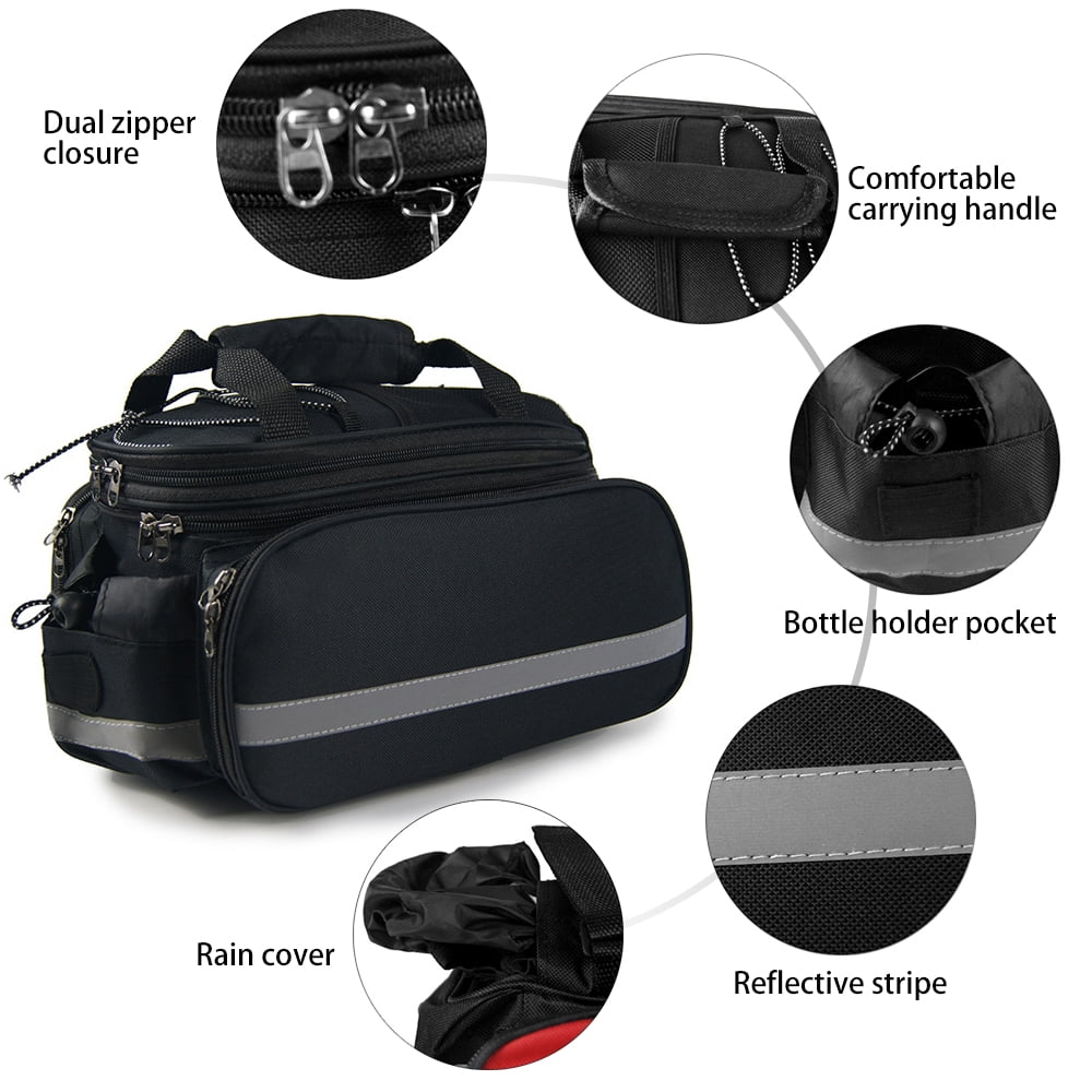 Rear Seat Bag Expandable MTB Bike Rack Bag with Rain Cover J4696