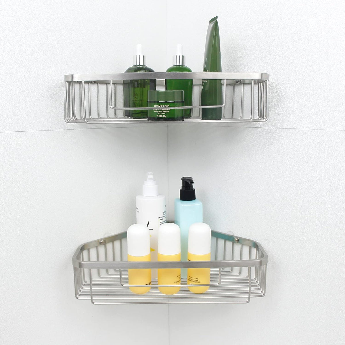 Brushed Nickel SUS304 Stainless Steel Corner Shower Caddy Basket P80688