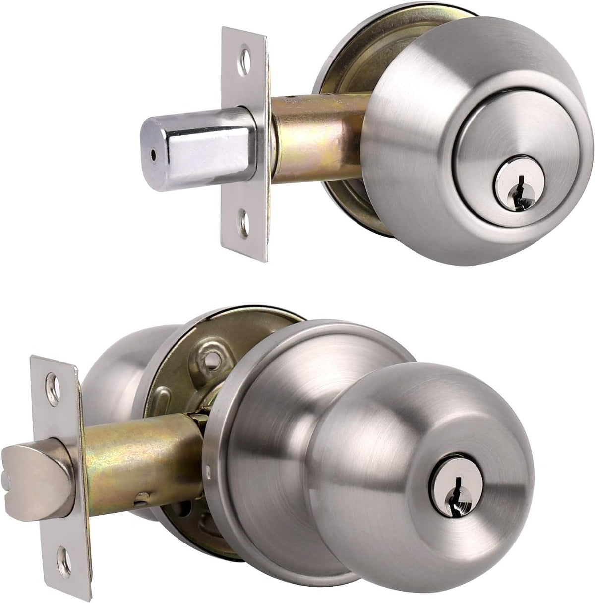 Keyed Alike Entry Knob and Deadbolt Set Satin Nickel, Single Cylinder Handleset Combo Pack, 3 Sets Pack of 2 M830607