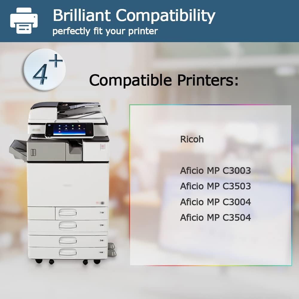 Compatible Toner Cartridge Replacement for Ricoh Aficio C3003 MP C3503 MP C3004 MP C3504 for 841813 841814 841815 841816 - Black 29,500 & Color 18,000 [KCMY-4 Pack] X715