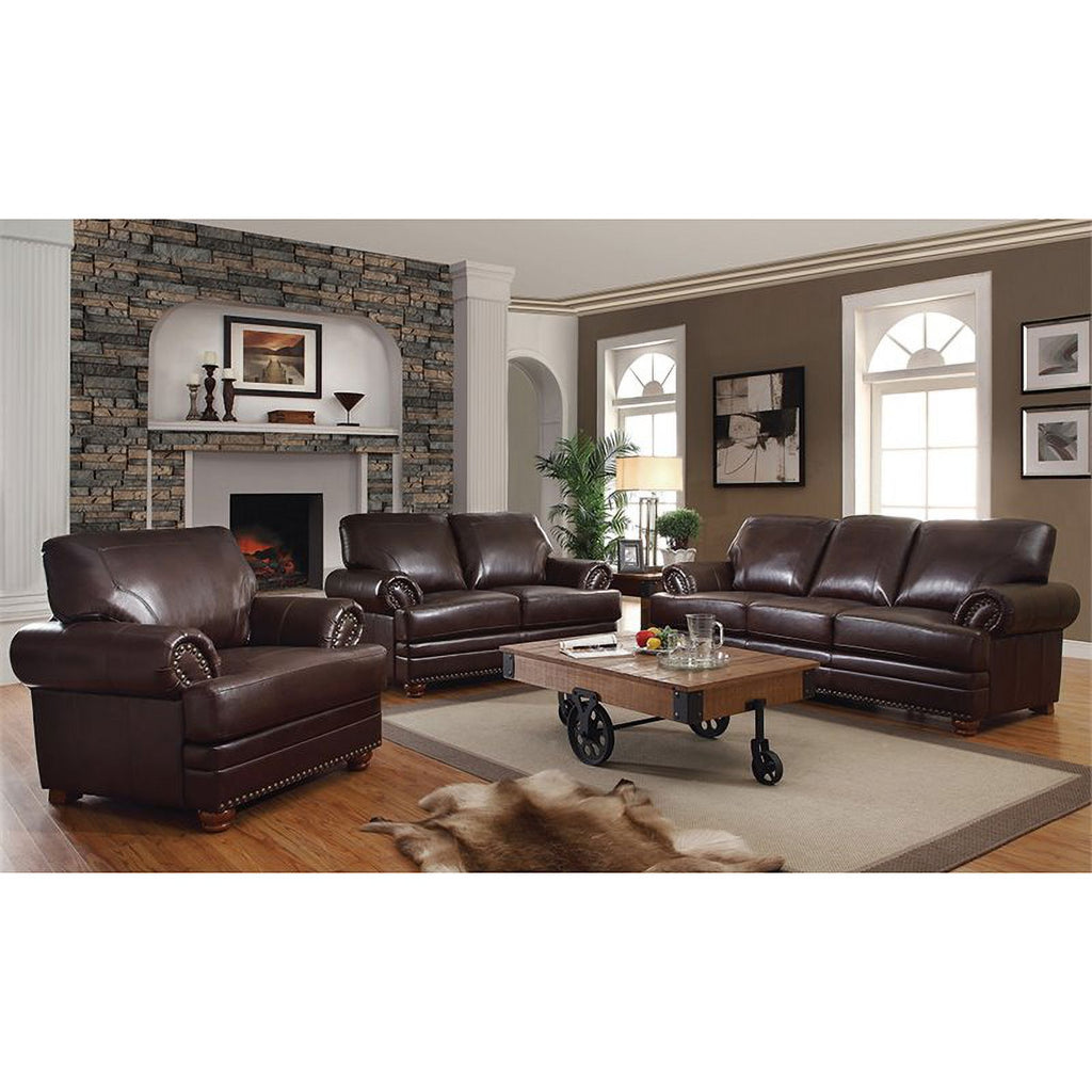 Brown Faux Leather Sofa with Rolled Arms V949