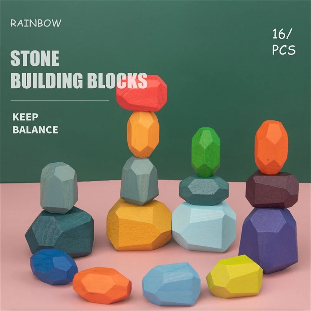 16pcs Colored Wooden Stacking Blocks Z979075
