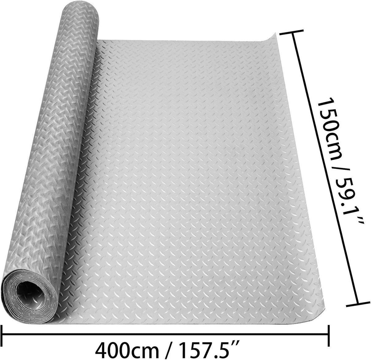 Vinyl Garage Floor Mat 4.9x13ft Anti-Slide Diamond Texture Silver PVC Garage Flooring Roll C278674