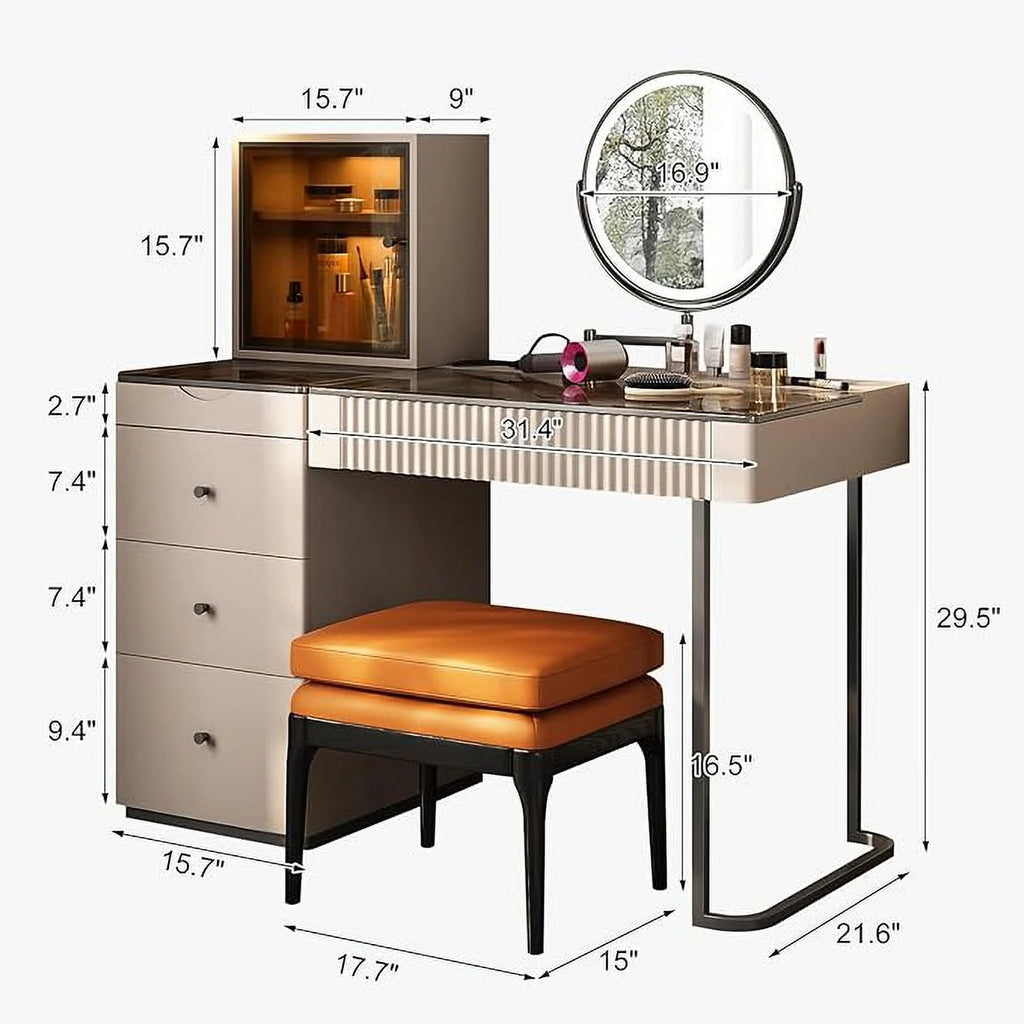 Gold Plated Stainless Steel 5 Drawers Makeup Vanity Table with Stool L7756