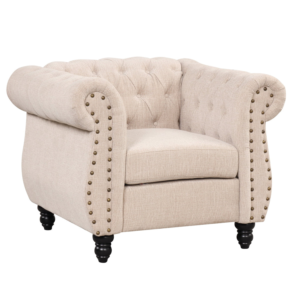 Beige Plush Upholstered Sofa with Solid Wood Legs Z86644
