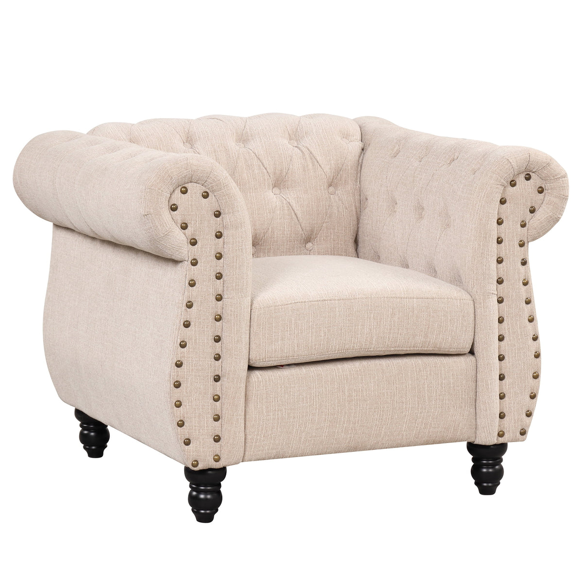 Beige Plush Upholstered Sofa with Solid Wood Legs Z86644