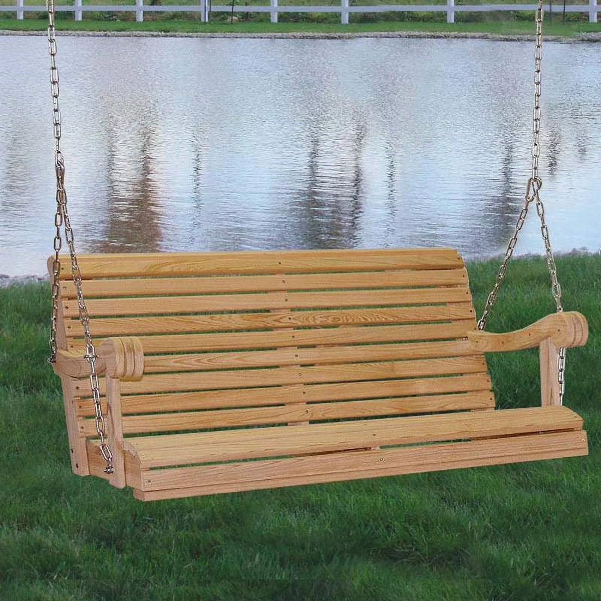 Cypress Porch Swing, 4 Foot Wooden Swing with Zinc Chain E833454