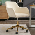 Beige Velvet Adjustable Height Office Chair with Gold Metal Legs and Wheels H49467