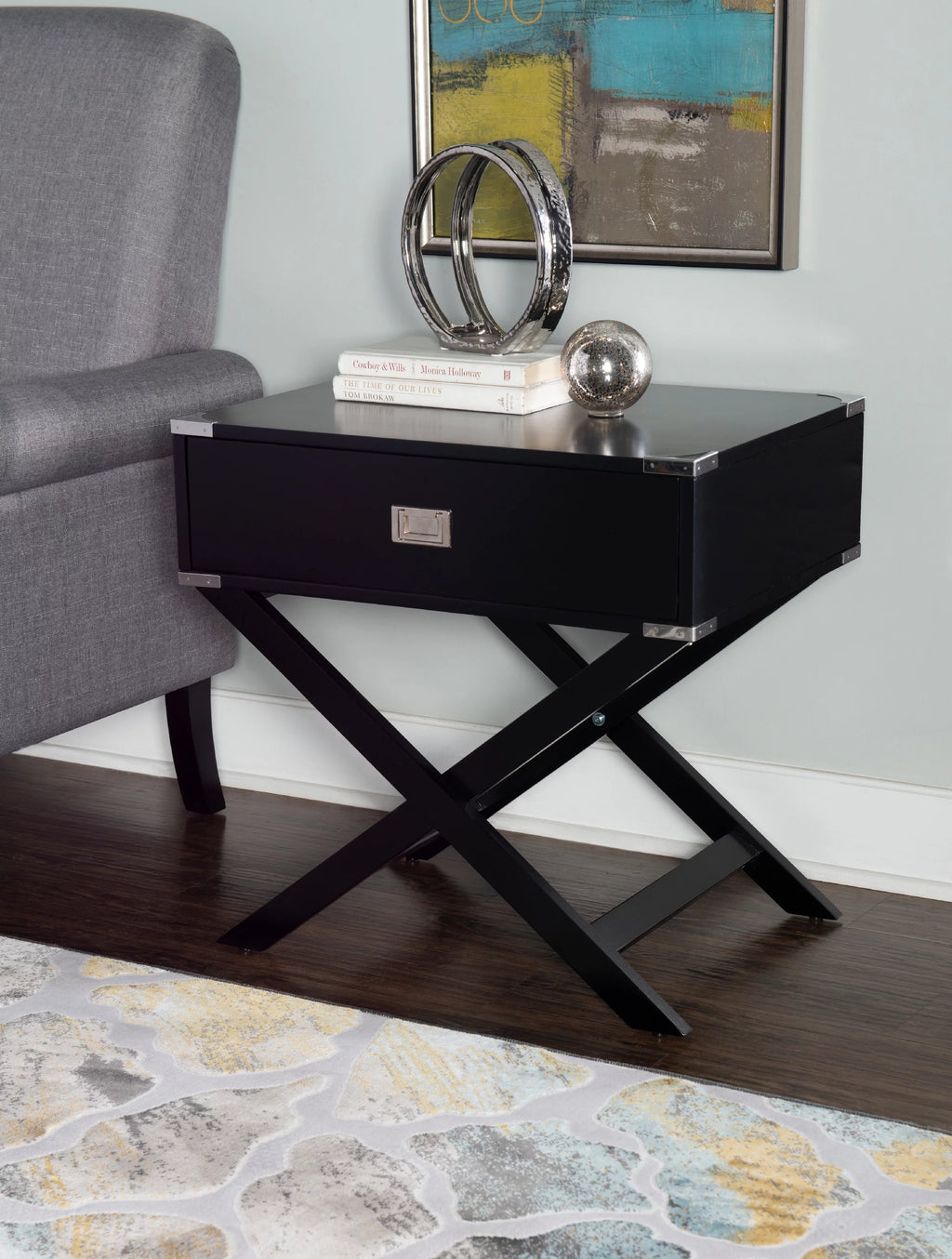 Black Single Drawer Accent Side Table I896