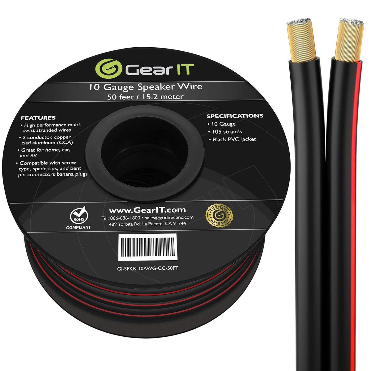10 Gauge 100 Feet Copper Clad Aluminum Speaker Wire O2601