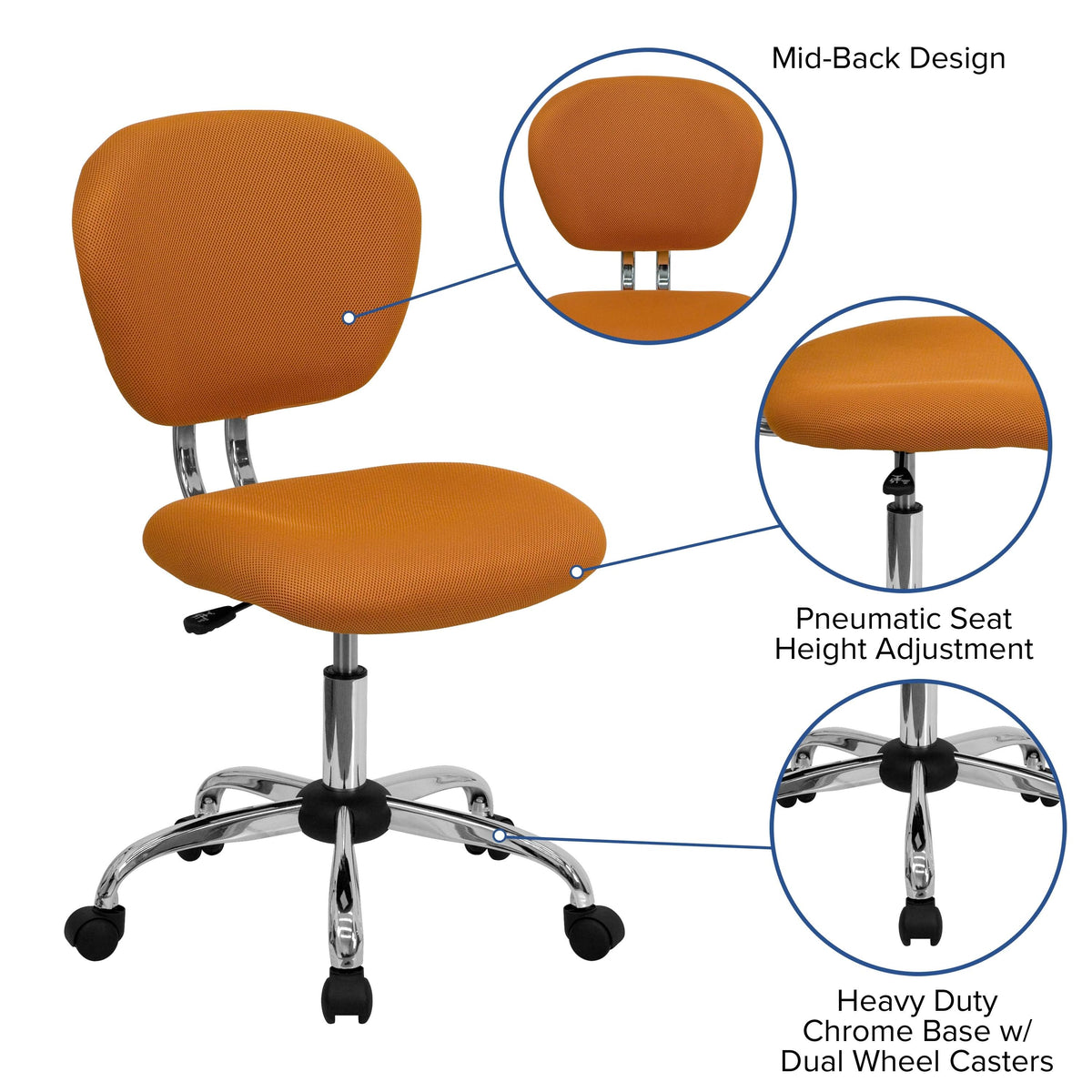 Yellow Mid-Back Mesh Padded Swivel Task Office Chair E491632