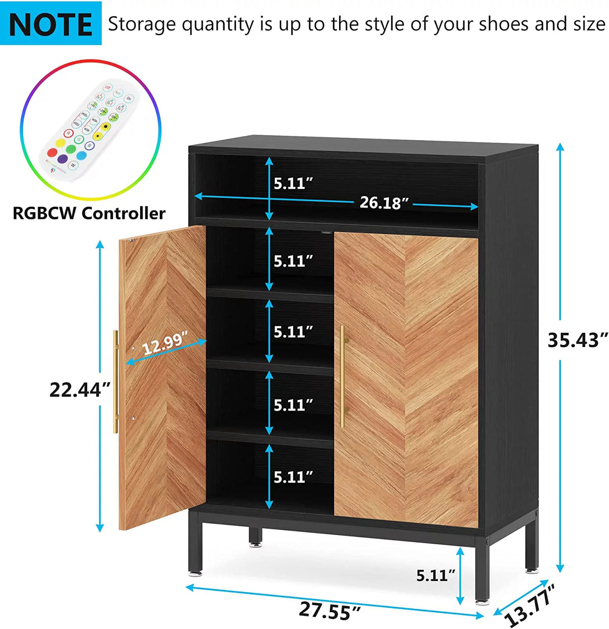 Brown 5-Tier Shoe Cabinet with Doors and Shelves W89278