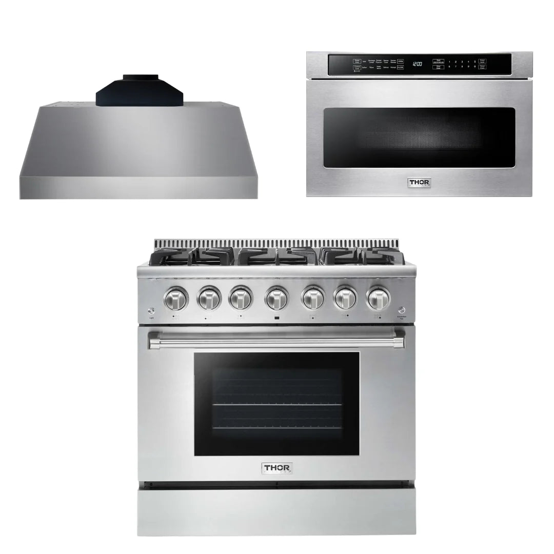 36 Propane Gas Range, Range Hood, Microwave U20761