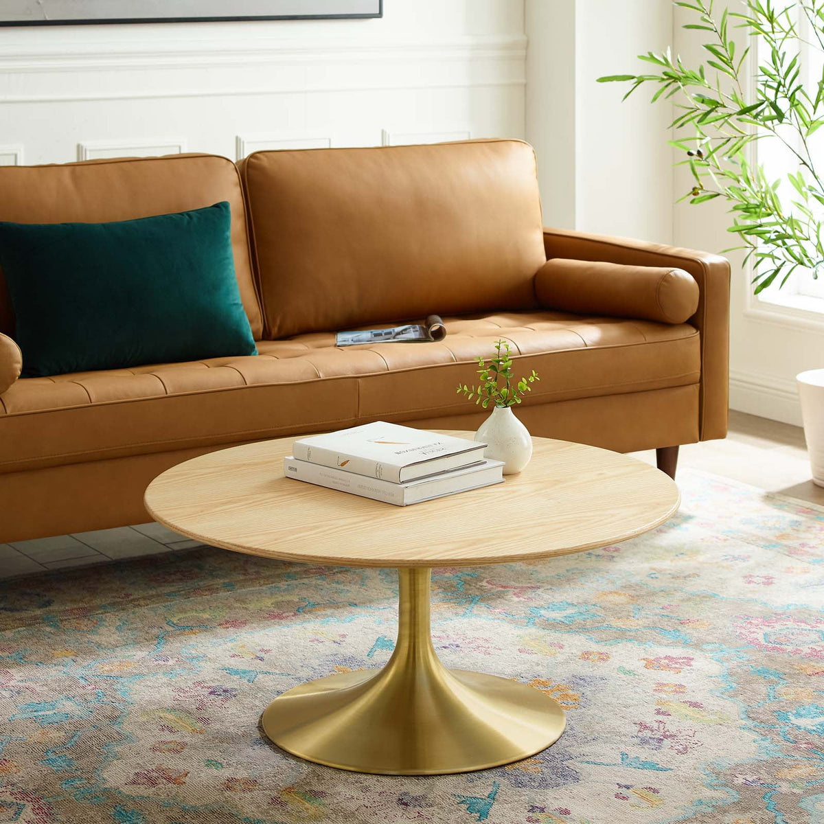 Round Wood Metal Coffee Table I123725