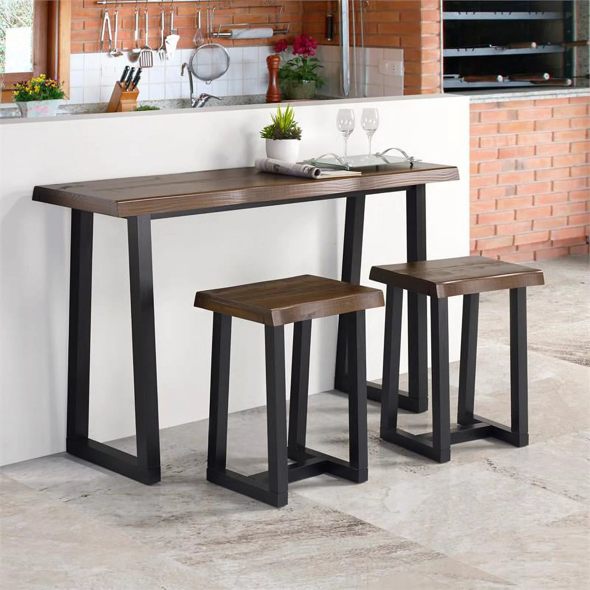 Solid Wood Live Edge Stool Set of 3 B704