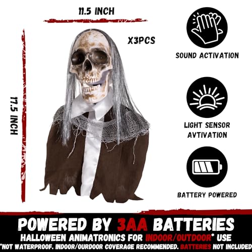 Halloween Animatronic Zombie Pathway Markers, Sound Activated Light Up Eyes (3Pack) V569734