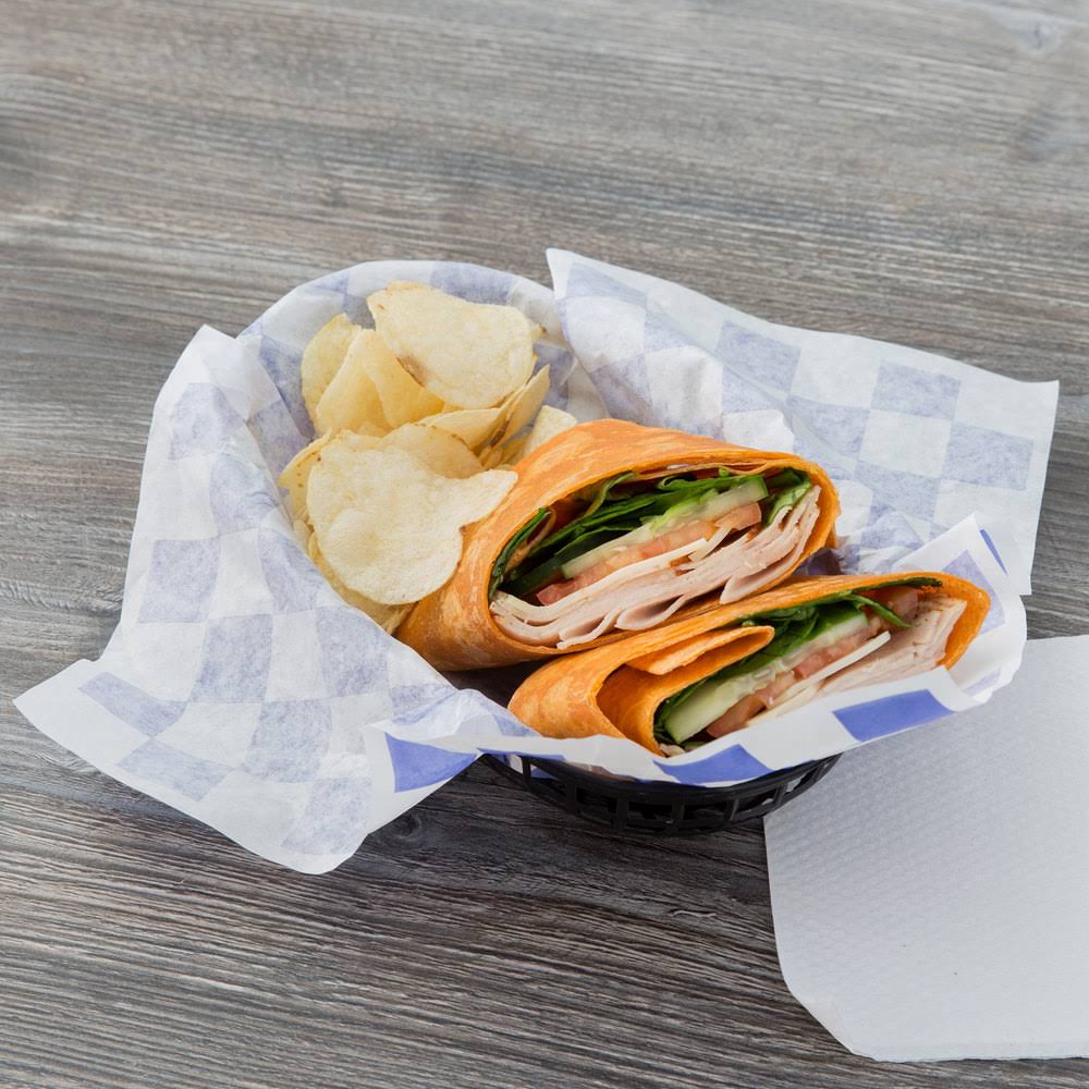 12x22 Blue Check Deli Sandwich Wrap Paper - 5000/Case J373
