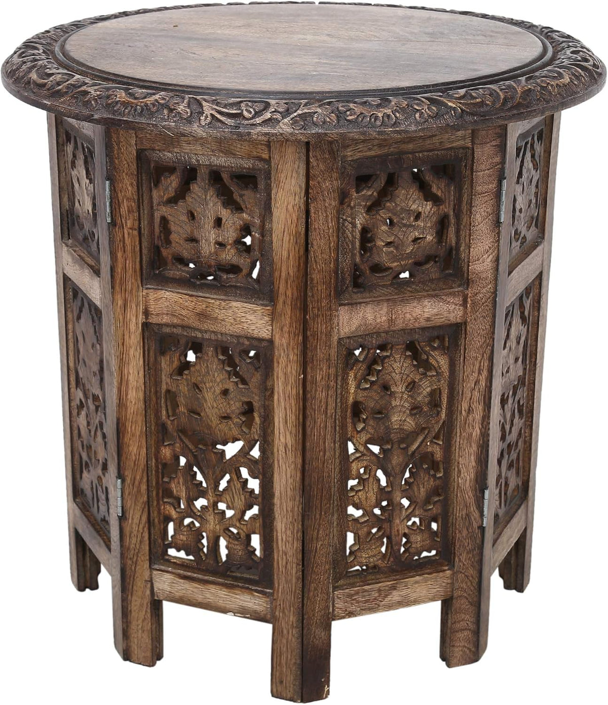 Solid Carved Mango Wood Round Coffee Table - 18x18 Inch N61661