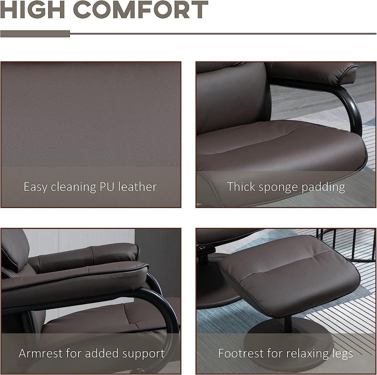 Brown PU Leather Swivel Recliner Chair with Ottoman W54618