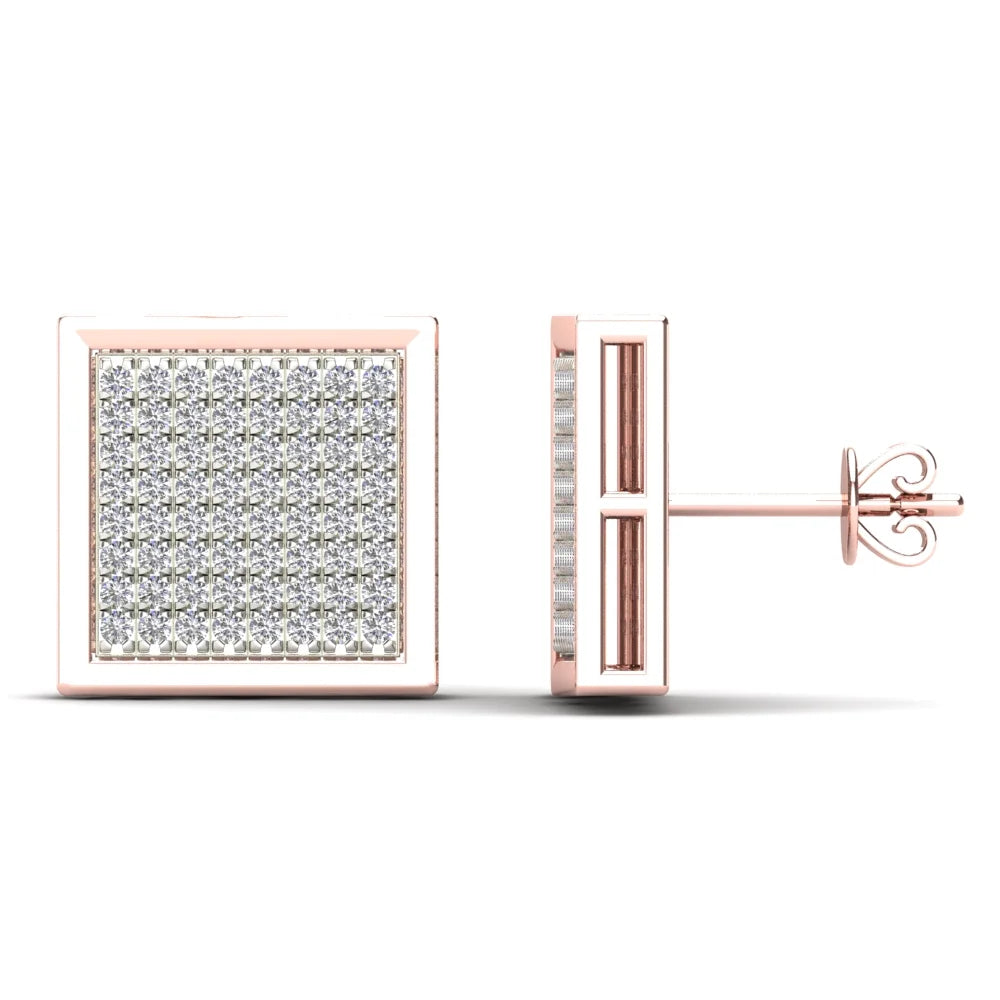 14K Rose Gold Diamond Square Stud Earrings B820