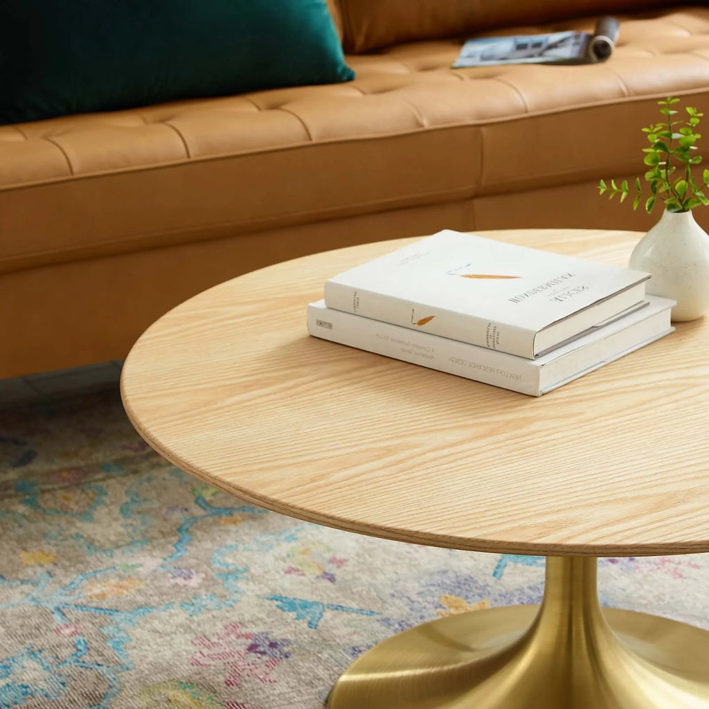 Round Wood Metal Coffee Table I123725