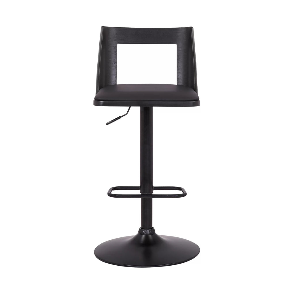Black Faux Leather Wood Swivel Bar Stool T9623