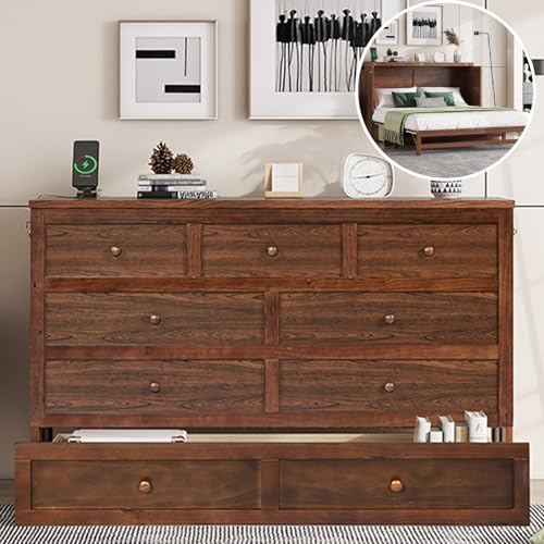 Solid Pine Queen Size Murphy Cabinet Wall Bed with Storage Drawers H99463