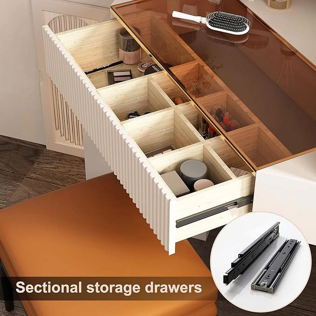 Gold Plated Stainless Steel 5 Drawers Makeup Vanity Table with Stool L7756