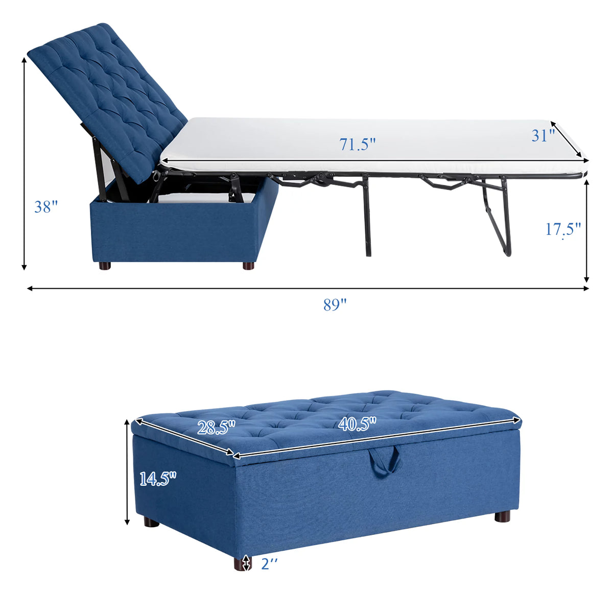 Folding Ottoman Sleeper Bed with Mattress Grey B742
