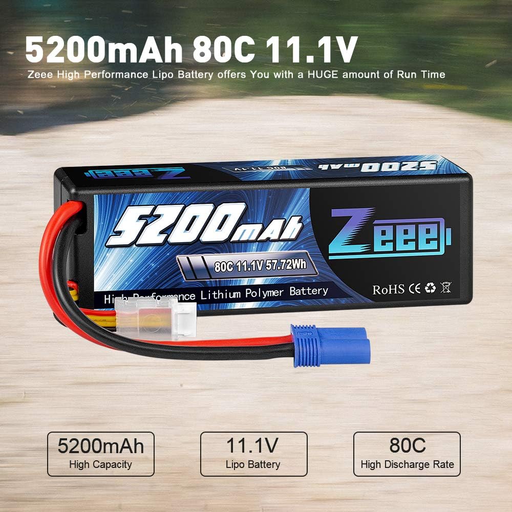 11.1V 80C 5200mAh 3S Lipo Battery with EC5 Connector Hardcase Battery (2 Packs) N1160