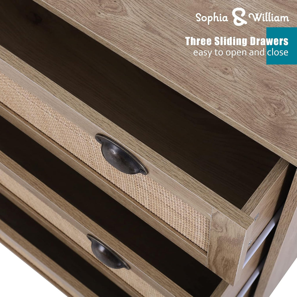 3 Drawer Rattan Storage Cabinet with Pine Wood Legs Y243
