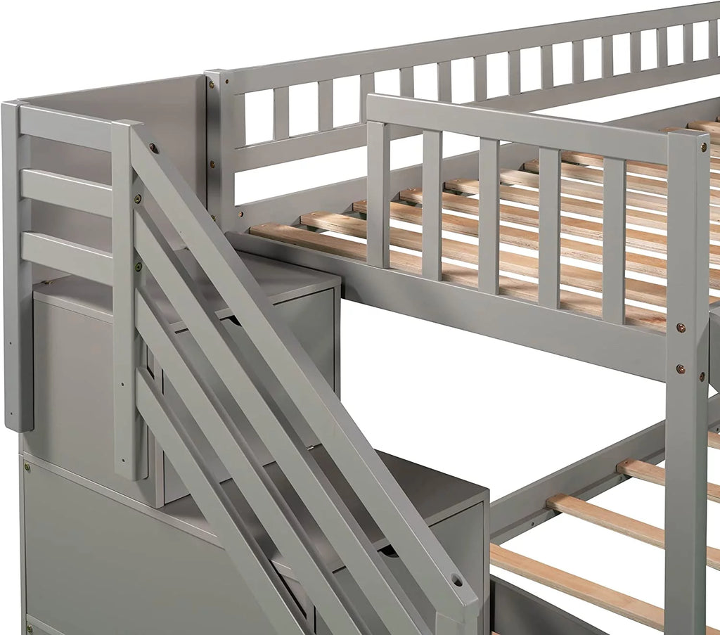 Wooden Bunk Bed with Slide and Guardrail M93030