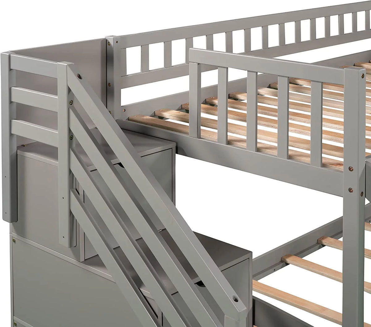 Wooden Bunk Bed with Slide and Guardrail M93030