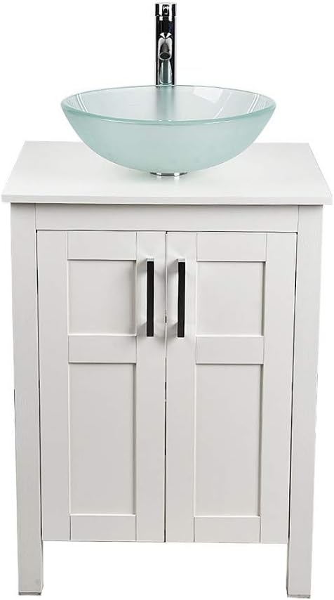 White 24 Inches Bathroom Vanity with 2 Doors Tempered Glass Sink Top Y53503