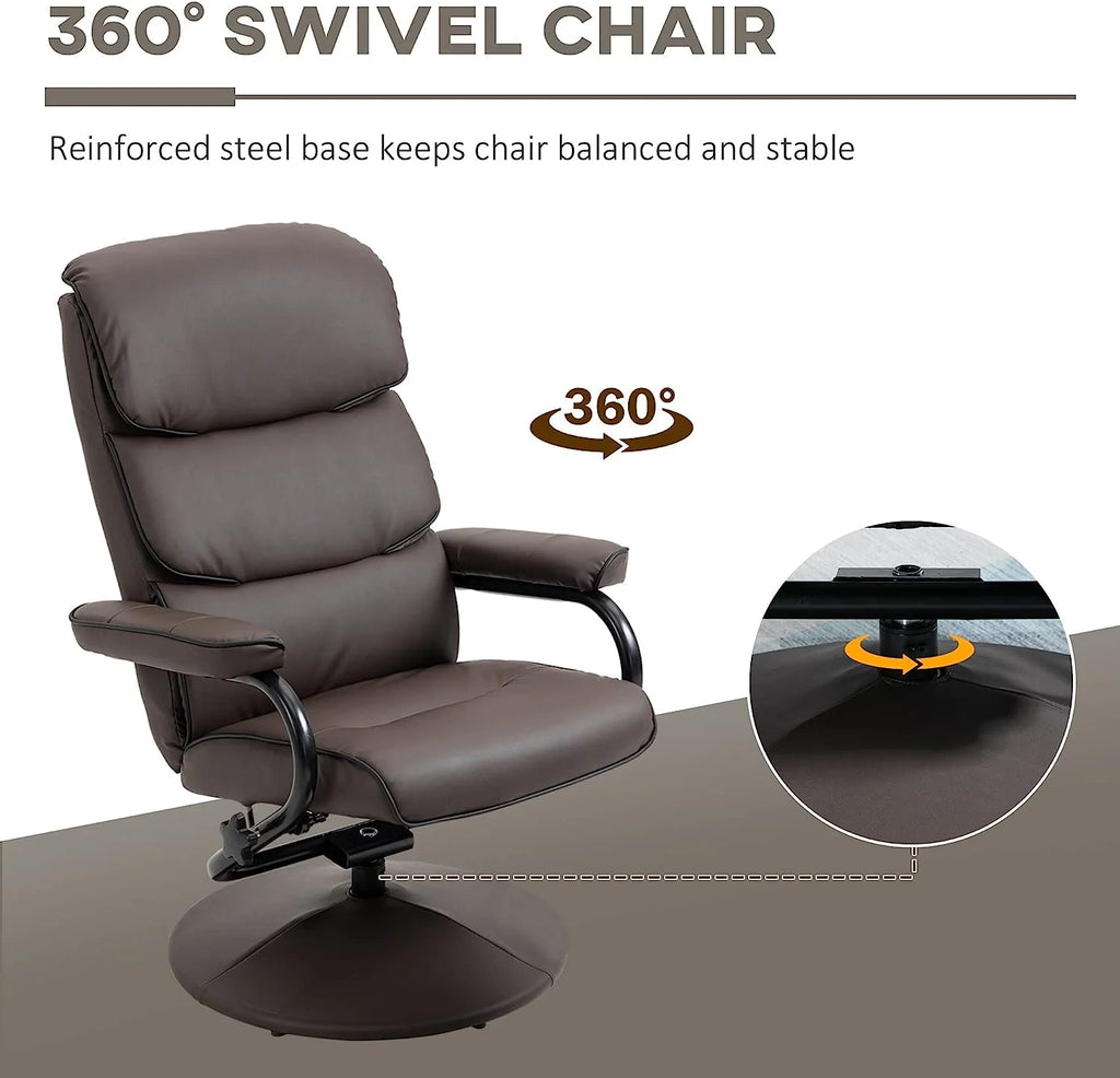 Brown PU Leather Swivel Recliner Chair with Ottoman W54618