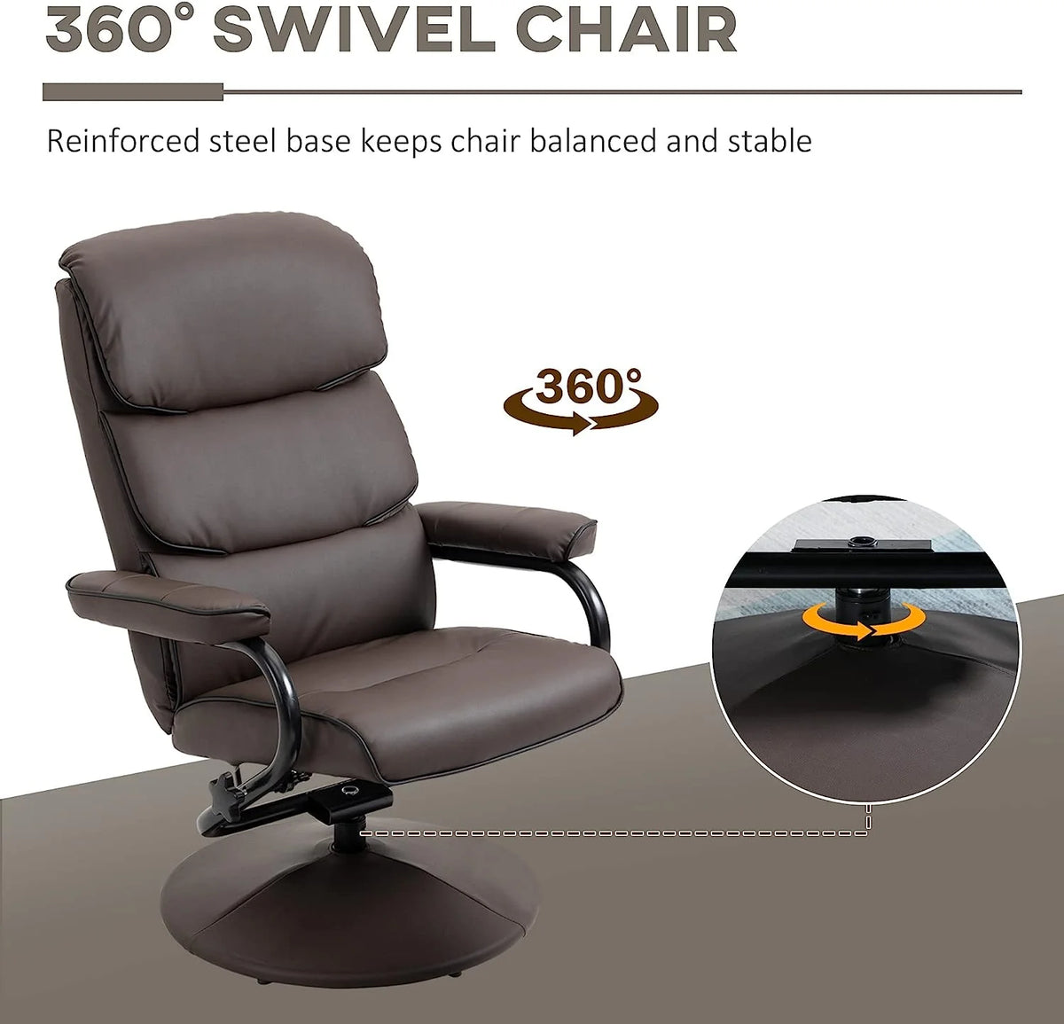 Brown PU Leather Swivel Recliner Chair with Ottoman W54618