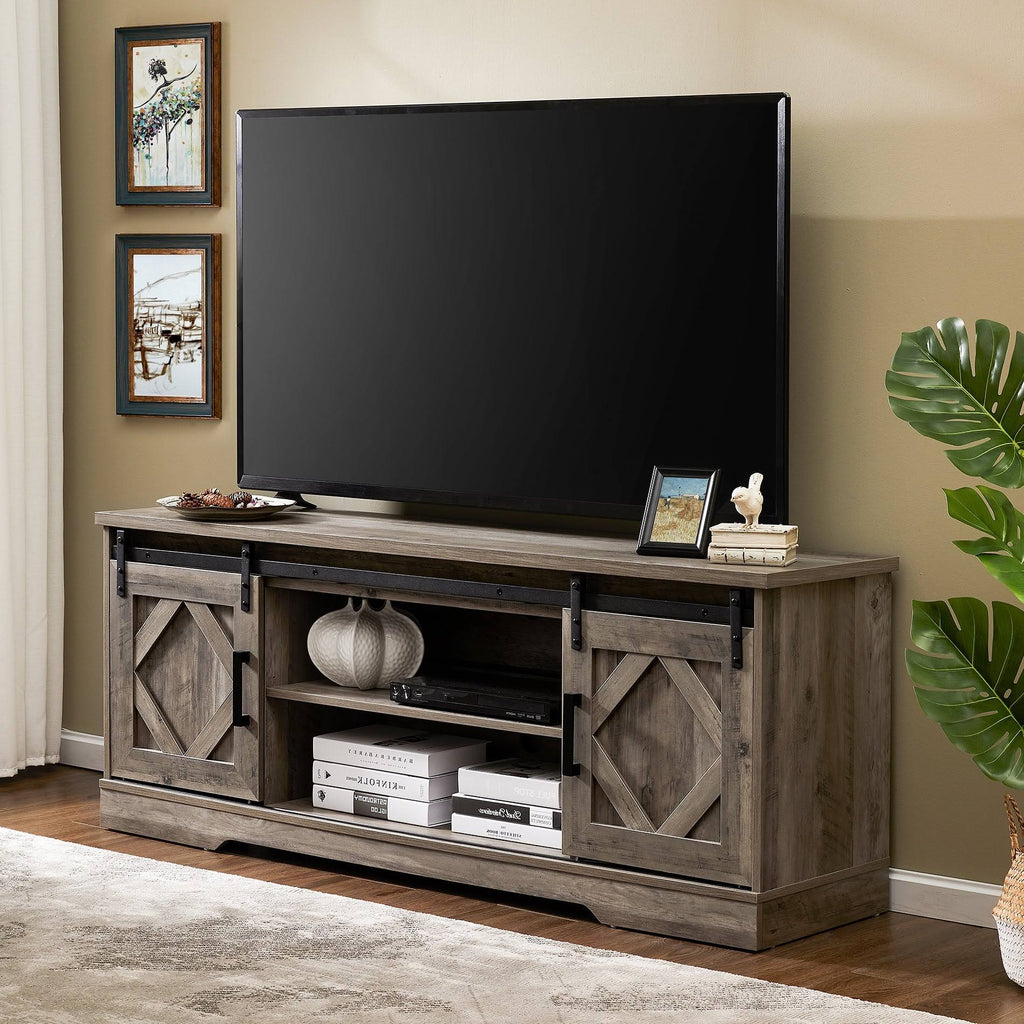 Rustic Grey Wash Wood TV Stand Storage Cabinet N804012