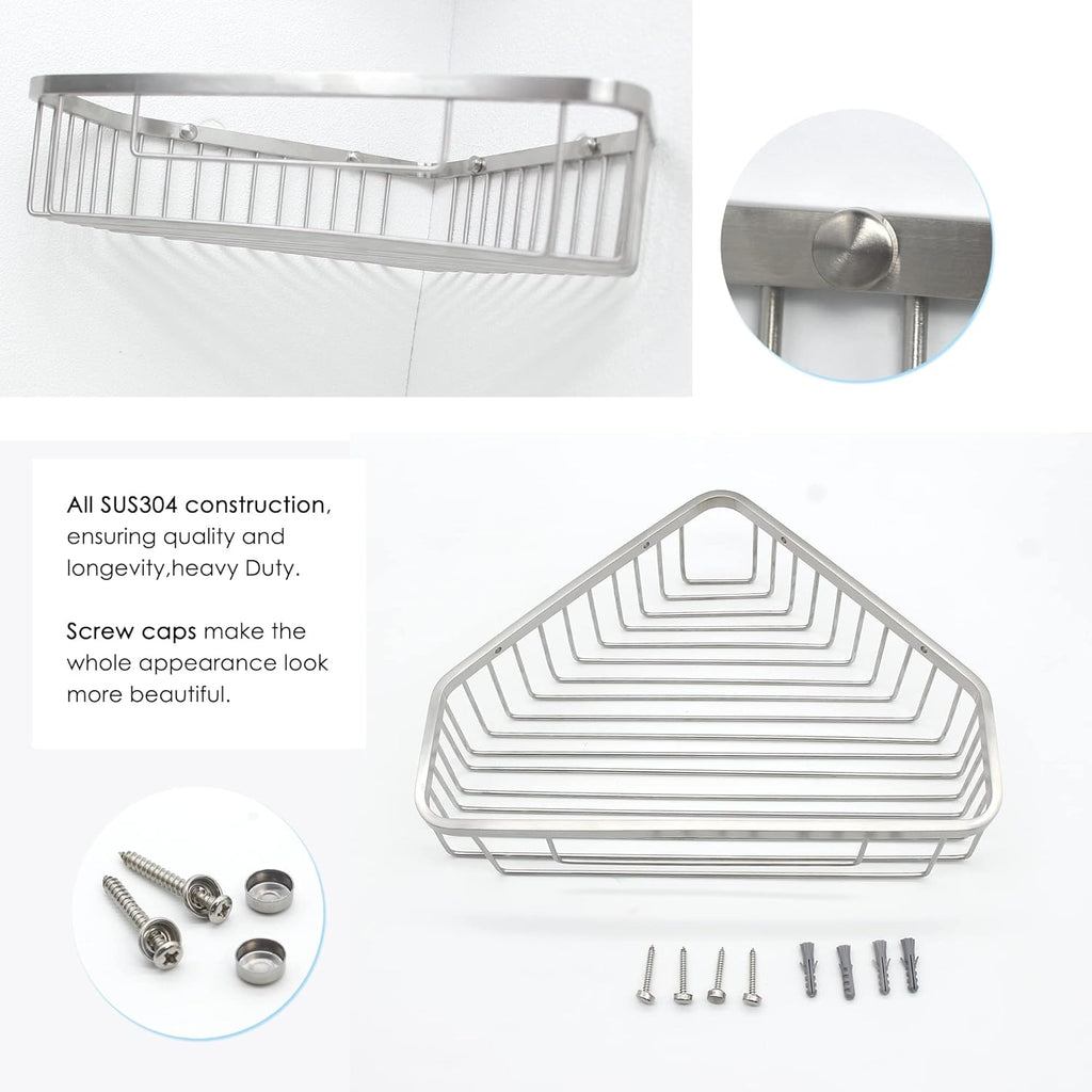 Brushed Nickel SUS304 Stainless Steel Corner Shower Caddy Basket P80688