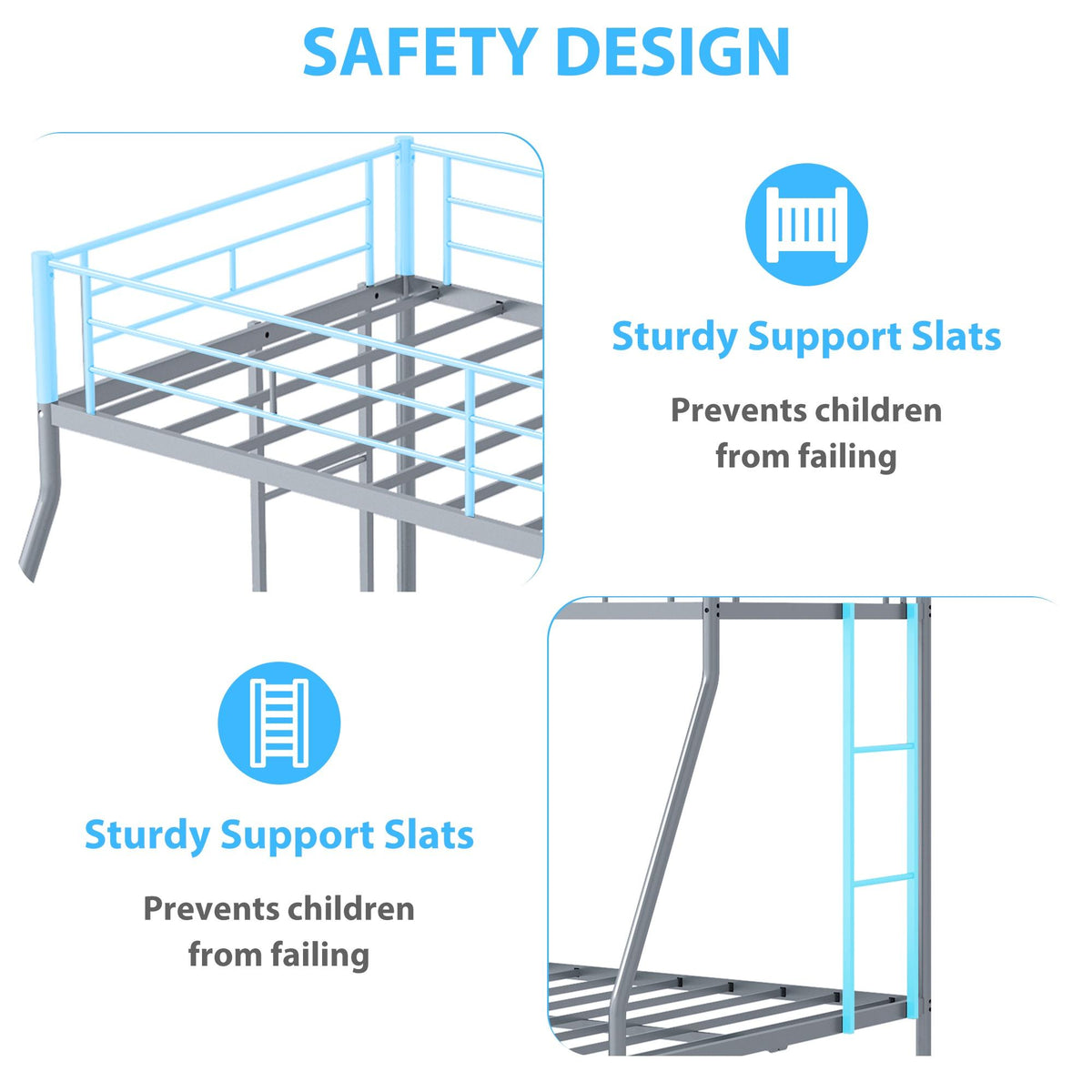 Twin Over Full Metal Bunk Beds with Trundle Bed and Side Ladders L711