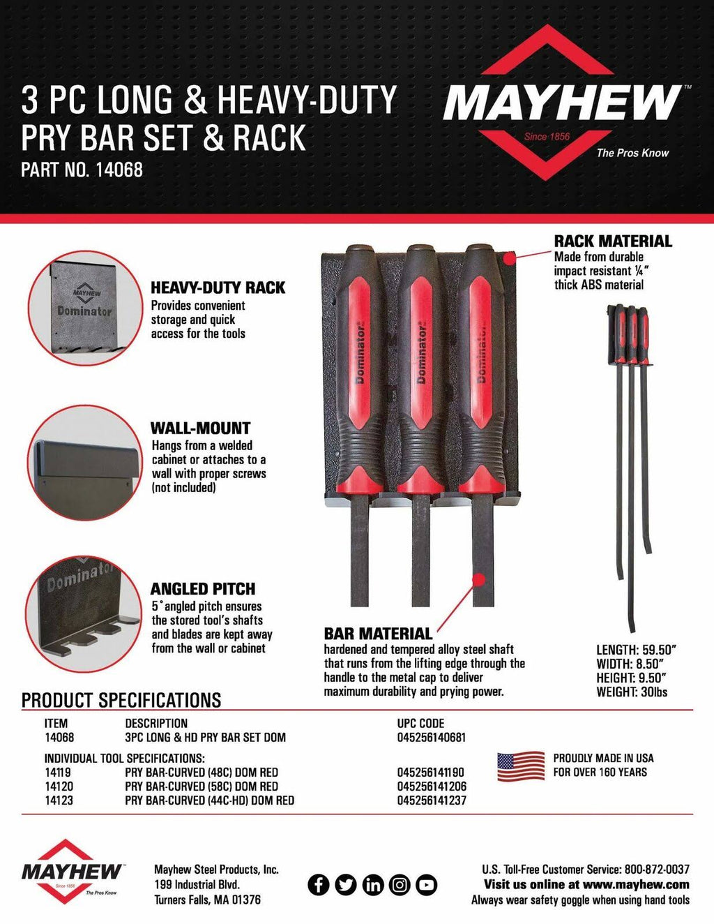 3-Piece HD Pry Bar Set and Rack Y2074