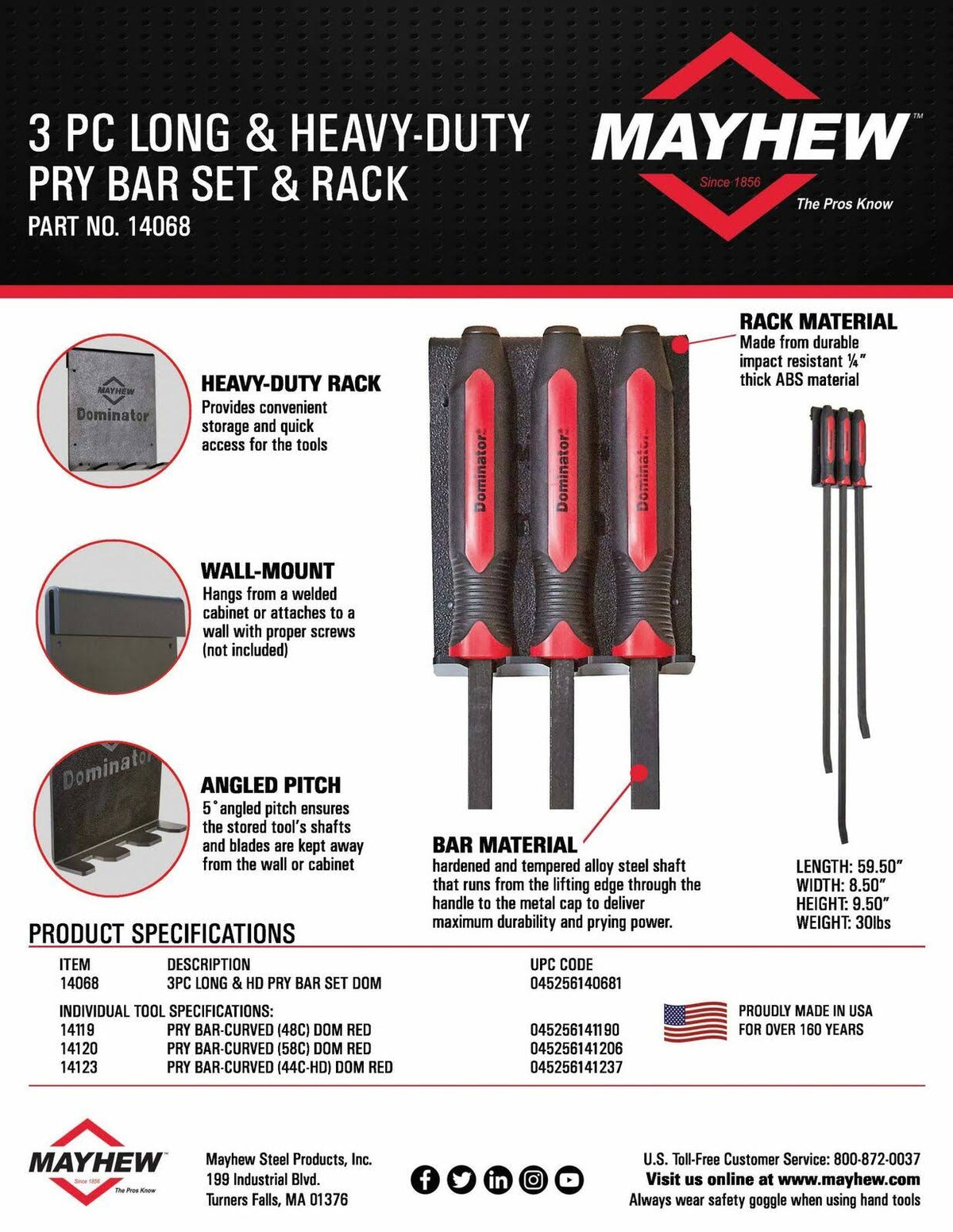 3-Piece HD Pry Bar Set and Rack Y2074